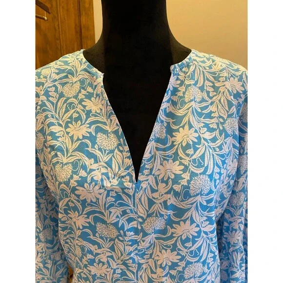 Womens Blouse Plus Size XL Blue Flowy Boho Peasant Bell Sleeve Casual Feminine - Picture 3 of 10